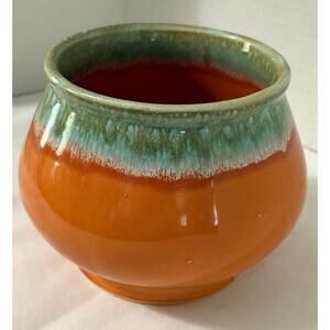 Hull Pottery USA #44 Orange, Green & Teal Drip Round Bowl/Planter/Pot 5.5"